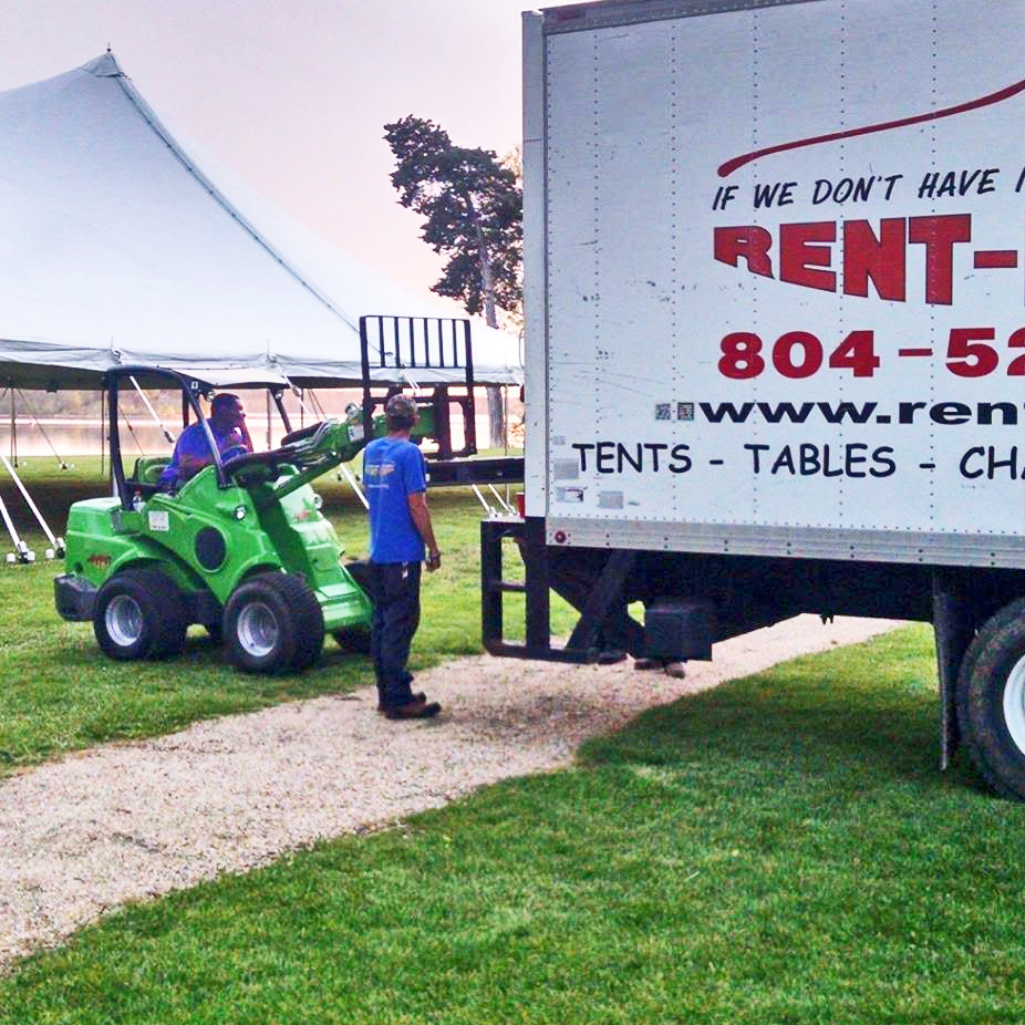Rent-E-Quip truck being loaded by Tent OX machine